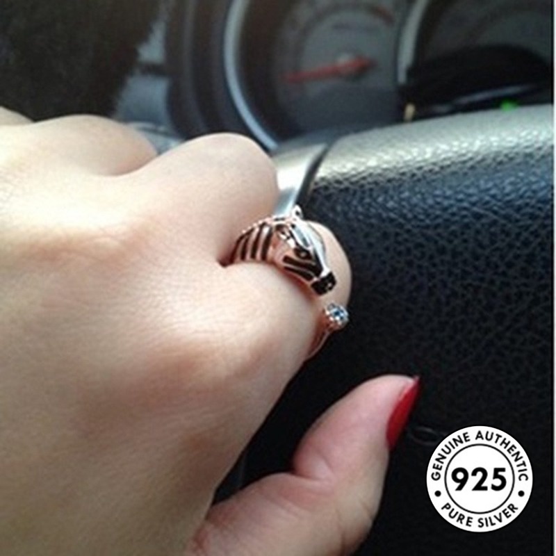 Cincin Lapis Silver S925 Motif Zebra Aksen Berlian Untuk Wanita