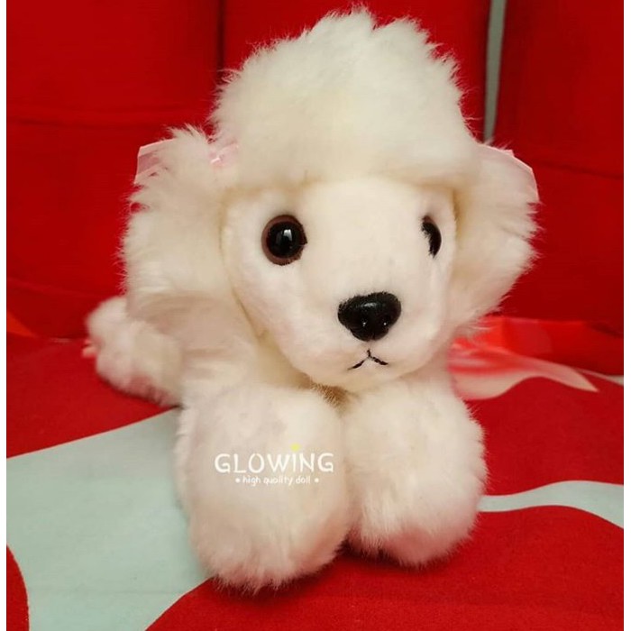 Boneka Anjing Pudel Putih Berpita