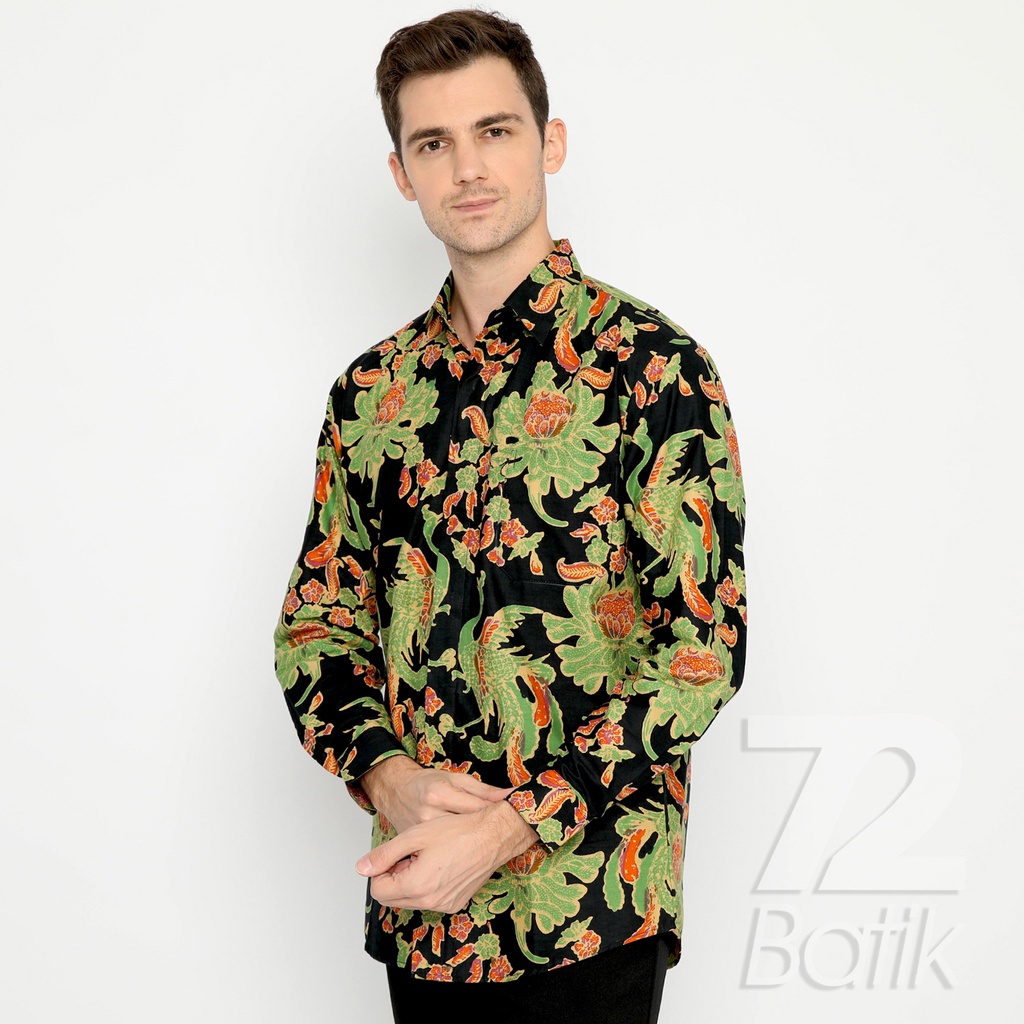 BATIK PRIA LENGAN PANJANG Kemeja Slimfit Slim Fit Premium Warna Hitam Hijau Ijo 729834 Cap 72 - Baju Kemeja Atasan Pakaian Setelan Batik Pria Cowok Laki Laki Remaja Keluarga Kantor Lengan Panjang Modern Slimfit Slim Fit Premium Kekinian