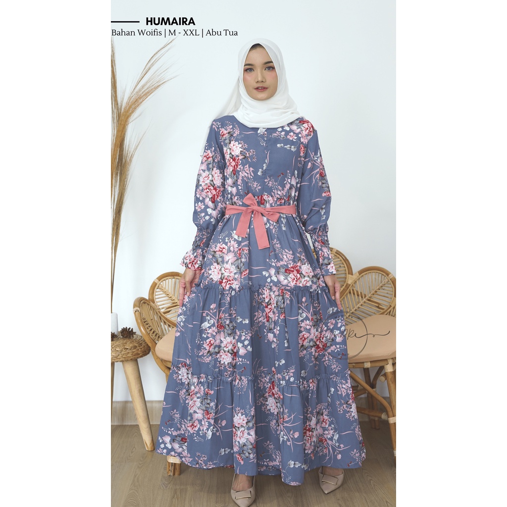 GAMIS WANITA BUSUI JUMBO Humaira Maxy Dress Motif Bunga-Bunga Kekinian / Gamis Wanita Remaja Bahan Wolfis Premium Terbaru Size M L XL XXL / Fashion Muslim Aneka Warna 2022