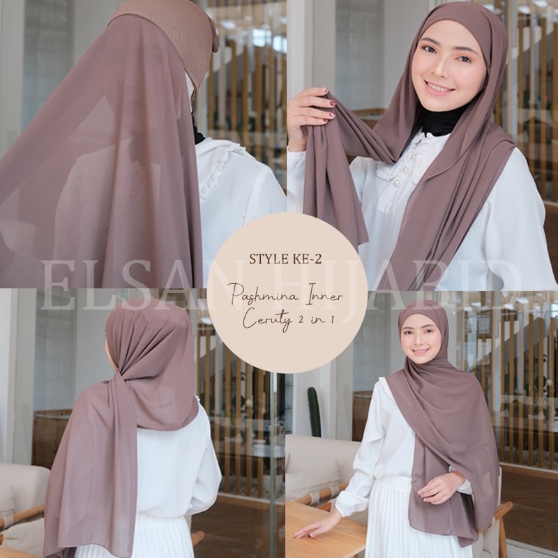 Pashmina + Inner 2in1 bisa bolak balik / pashmina ceruty inner