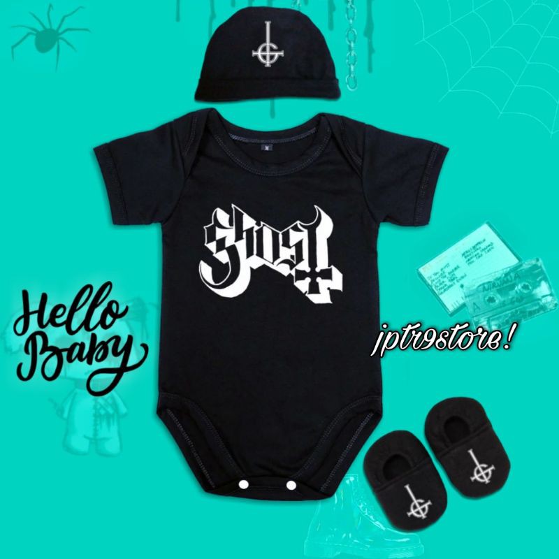 Baju Musik Anak Bayi Newborn Jumper Topi Dan Sepatu Band Rock Metal Ghost