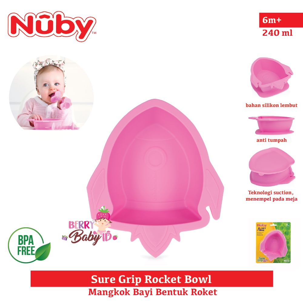 Nuby Sure Grip Rocket Suction Bowl Mangkok Makan Silikon Bayi Anak Berry Mart