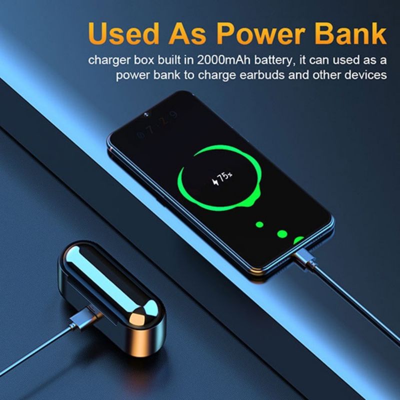 F9 Earphone Bluetooth Tws Nirkabel Power Bank 2200mAh Headphone Display Headset Bluetooth 5.0 Dengan Mikrofon Wireless Kontrol