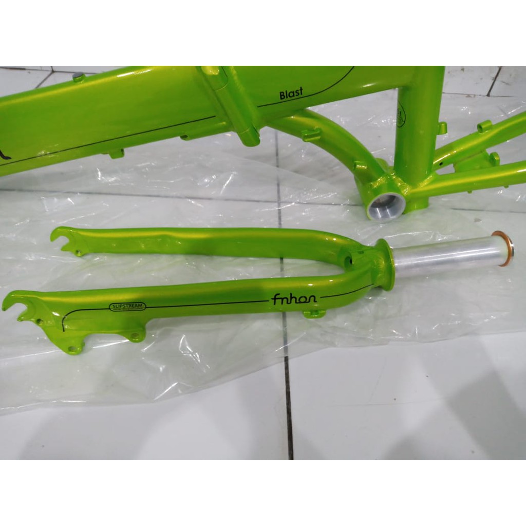 Frame Set &amp; Handle Post HP FNHON BLAST Hijau Discbrake 20 inch Db Sepeda Mangga Muda Alloy Disk