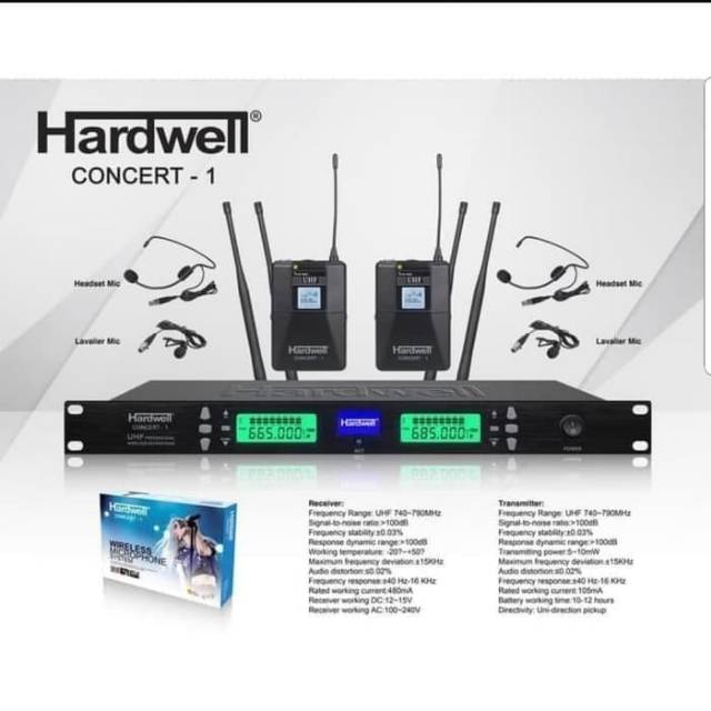 Mic wireless Hardwell Concert-1(2 mic clip on + 2 mic Heandset)