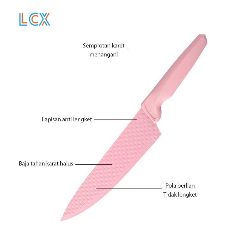 LCX Pisau Diamond Knife Set /Set Pisau Dapur / Pisau Berlian Merah Muda Pisau Diamond VS-1844