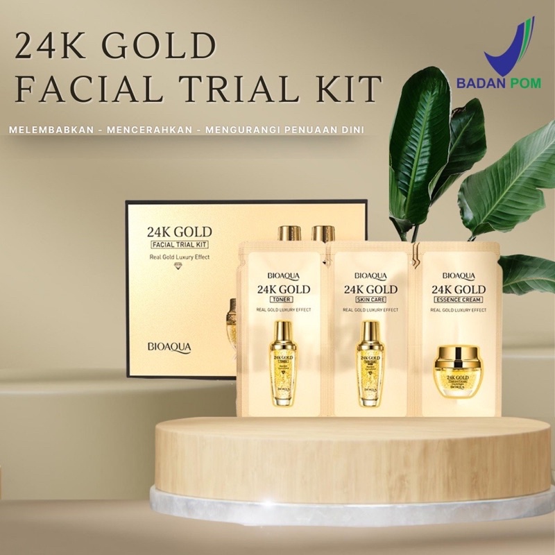 BISA COD - BIOAQUA 24K GOLD FACIAL TRIAL KIT TRAVEL SIZE - TONER/SERUM/CREAM