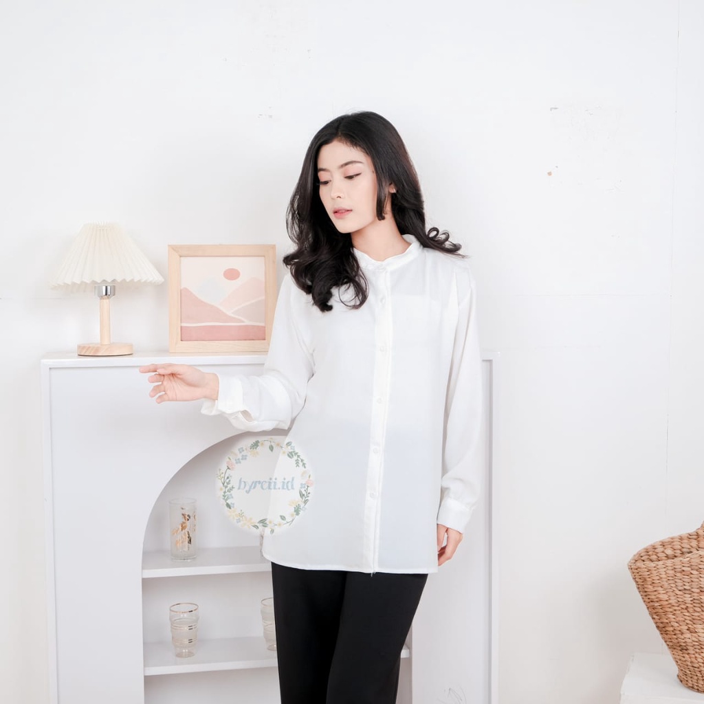 Reva Blouse Cringkle - Kemeja Blouse - Kemeja Polos - Atasan Wanita - Oneck Longsleeve