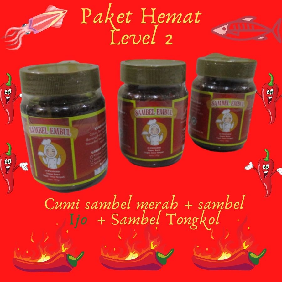 

Sambel Embul-Paket Level 2 (sambel cumi terasi+sambel ijo cumi+sambel tongkol jabrik)