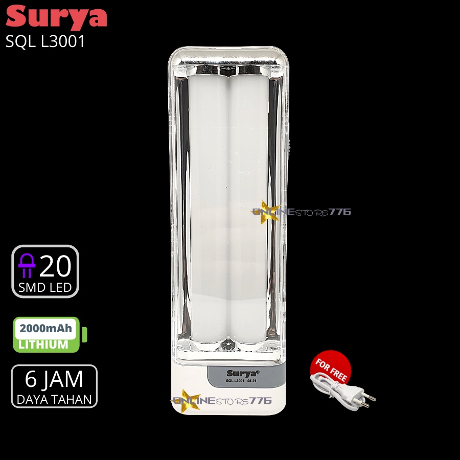 LAMPU EMERGENCY SURYA SQL L3001 / LAMPU DARURAT SURYA SQL L3001 / RECHARGEABLE