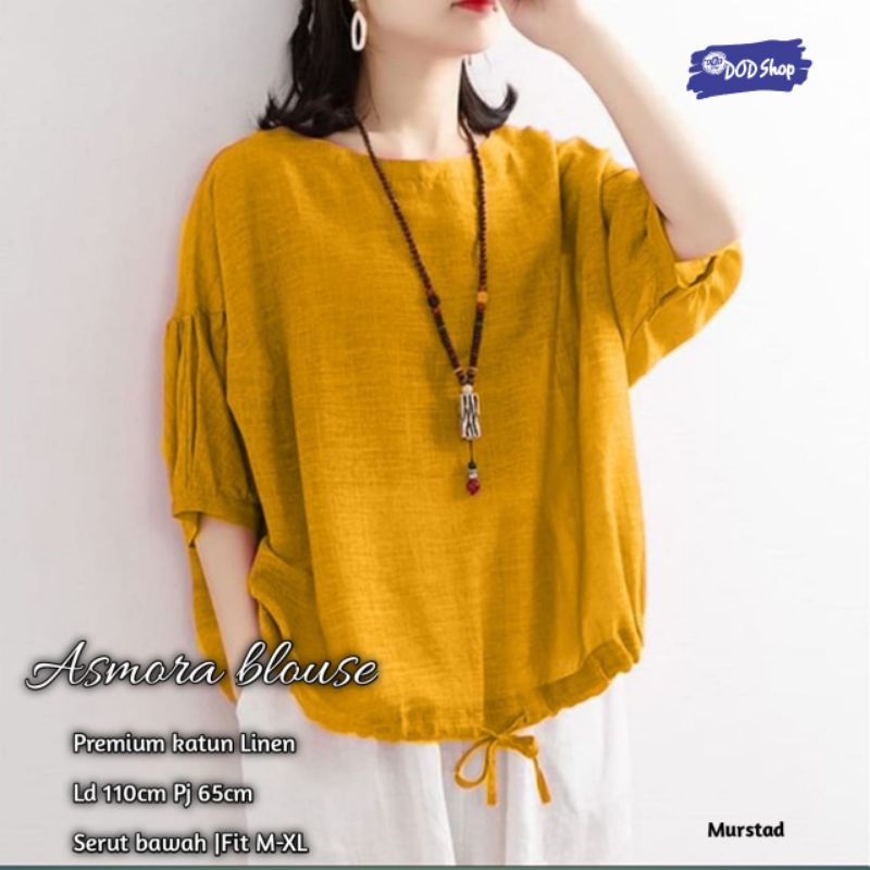 Asmora blouse tunik top shirt atasan baju pakaian wanita korea style cantik model kekinian viral tre