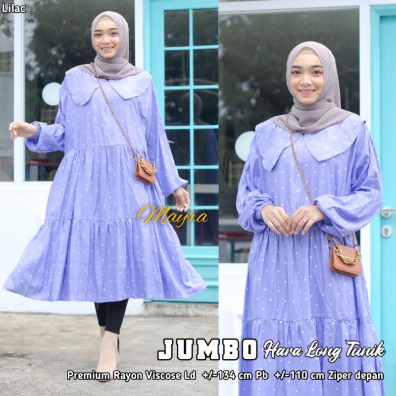 LONG TUNIK SUPER JUMBO TERBARU LD 134 BUSUI MOTIF POLKADOT HARA LONG TUNIC BY MAYRA RAYON VISCOSE IM