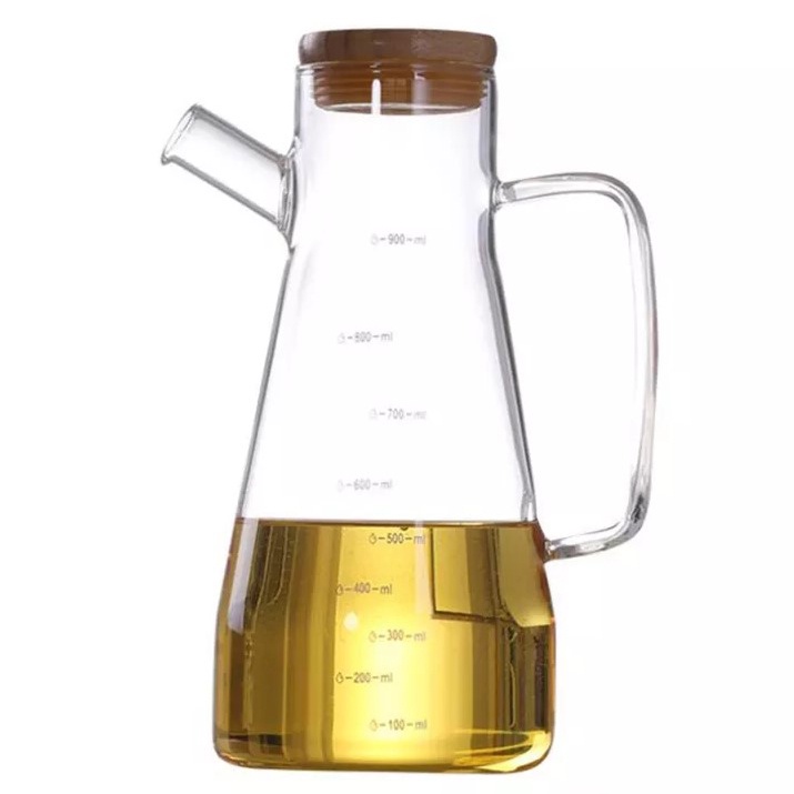 Botol Kaca Tempat Penyimpanan Minyak Goreng / Botol Kaca Borosilicate Tutup Kayu Wadah Penyimpanan Minyak Goreng Saus Kecap