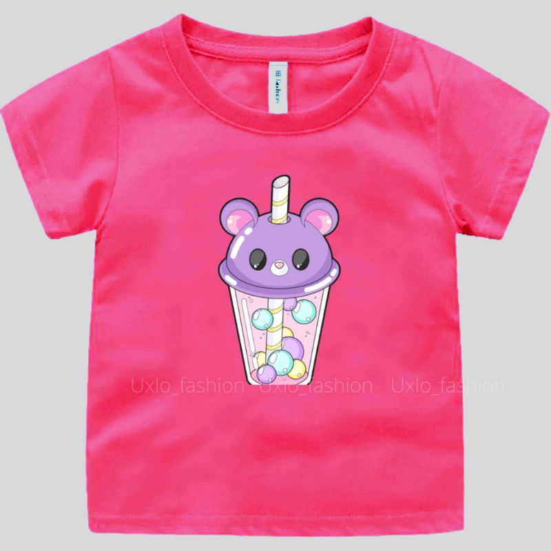 Baju Kaos Atasan Anak Perempuan Lengan Pendek Umur 2 sampai 9 Tahun Motif Boba Cute Uxlo Fashion