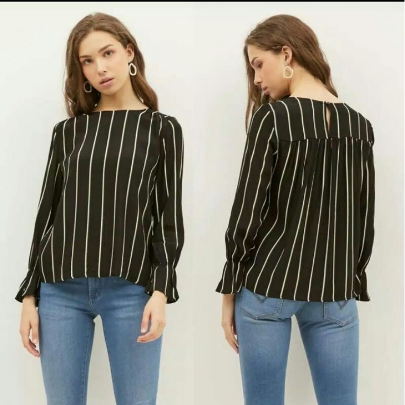 Blouse Wanita Black Stripe White H&amp;M Original Branded