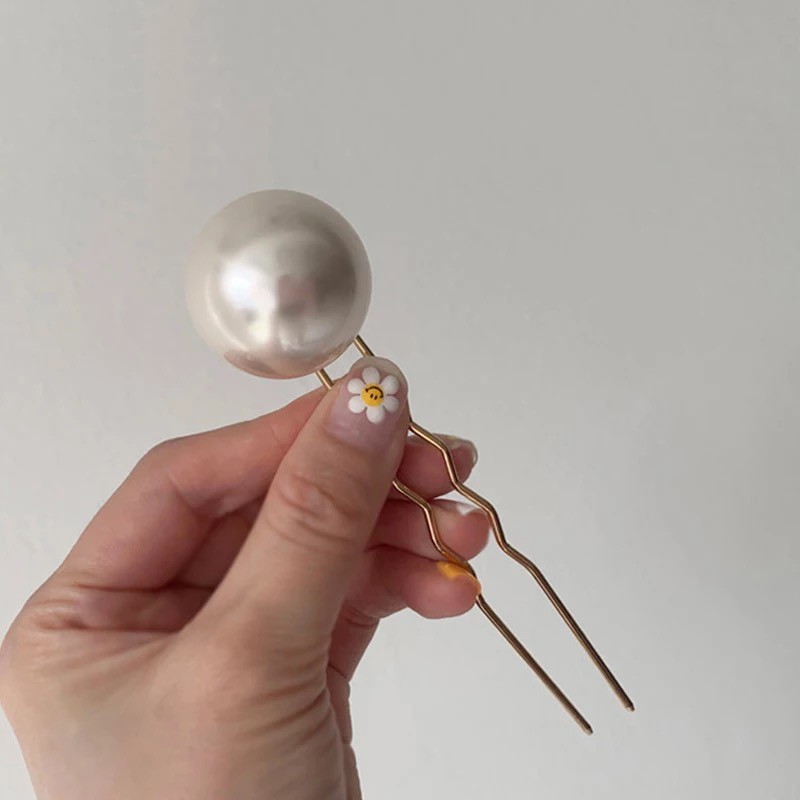 Ark.co - Pompadour pearl hair pin tusuk rambut konde mutiara