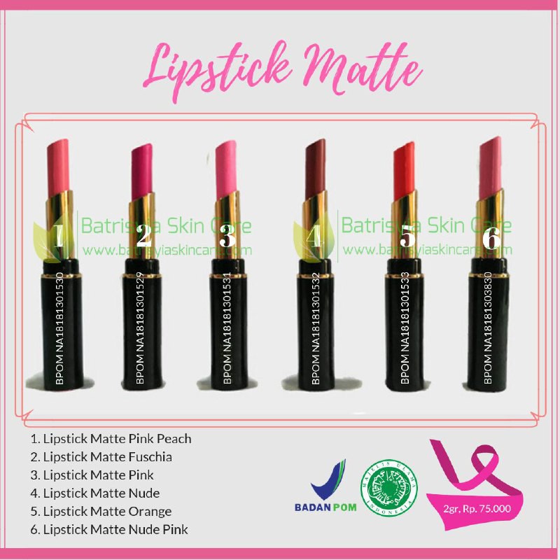 Lipstick Glossy atau Matte Batrisyia, Lipstik berbasis Herbal (Pilih Varian)