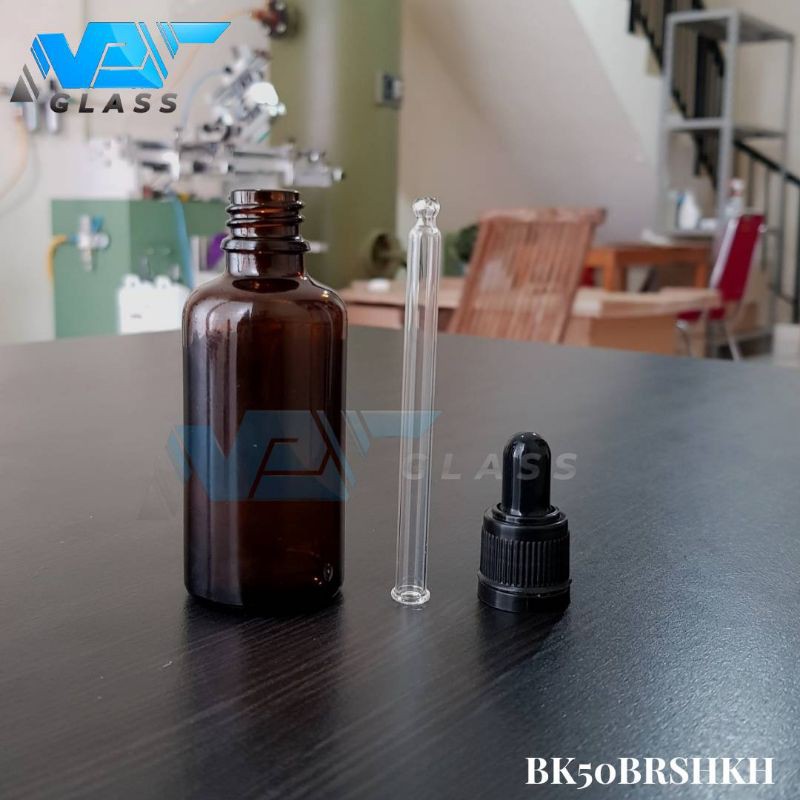 botol kaca pipet 50ml amber / coklat / botol tetes 50ml / botol serum 50ml