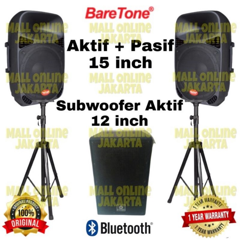 Paket speaker aktif pasif Baretone 15 inch Subwoofer aktif 12 inch