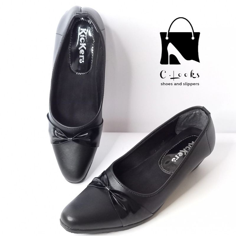 Kickers PK.07 Hitam Sepatu Pantofel Wanita Pita Kerja Guru Hak 5 Cm