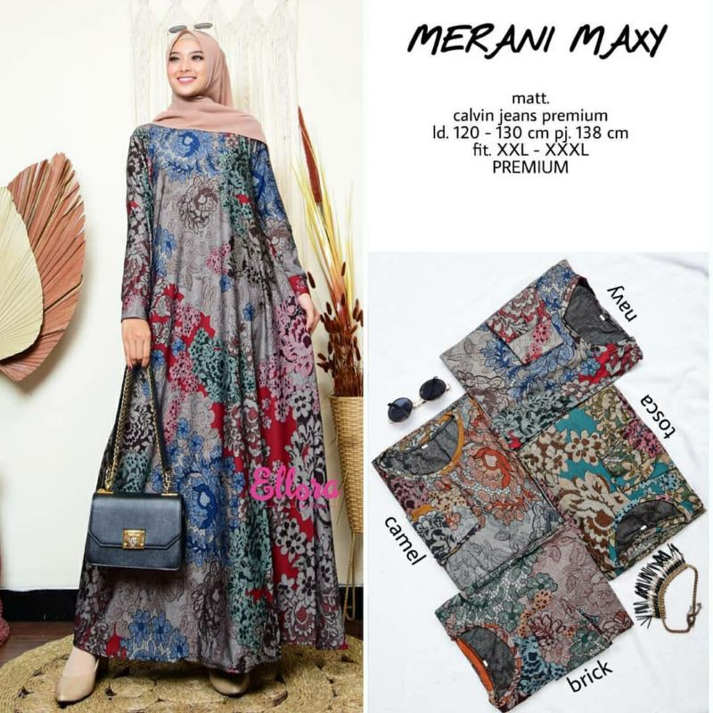 DRESS BATIK JUMBO XXL GAMIS CALVIN JEANS JUMBO LD120-130 GAMIS MUSLIM WANITA MERANI MAXY DRESS