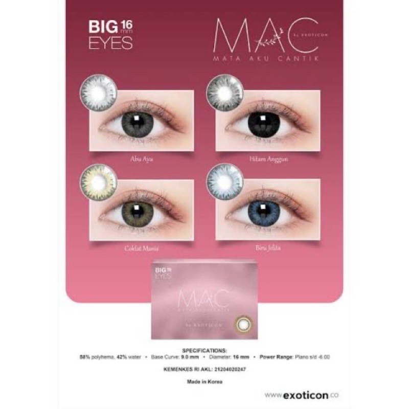 Softlens X2 MAC BIGEYES 16mm | Normal &amp; Minus 0.50 - 3.00 + FREE LENSCASE - KASIMURA