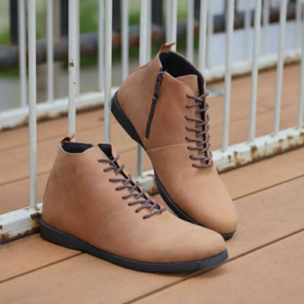 SVERKER CAMEL x GREATA | Sepatu Boots Zipper Pria Original Kulit Asli Casual Semi Formal Kerja Gaya
