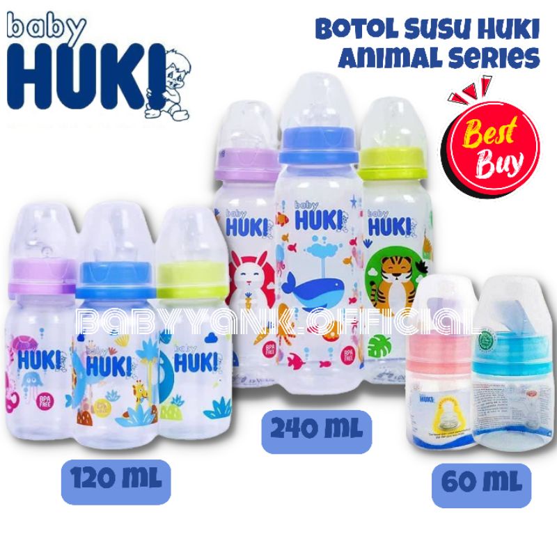 ♥BabyYank♥ HUKI Baby Bottle Animal Series 60 mL 120 mL 240 mL | botol dot minum susu bayi HALAL