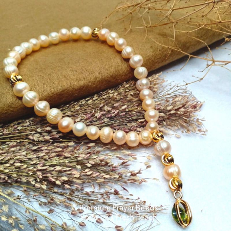 TASBIH MUTIARA ASLI BERSERTIFIKAT  UKURAN 33-Peach