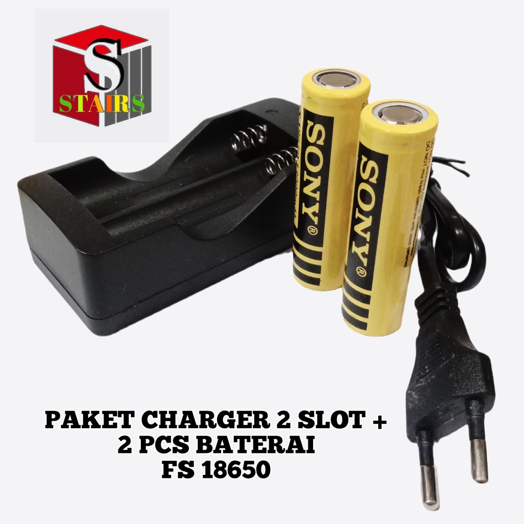 Paket Casan 2 Slot + 2 PCS Baterai Li-ion FS 18650 13000mAh 4.2V Warna Kuning