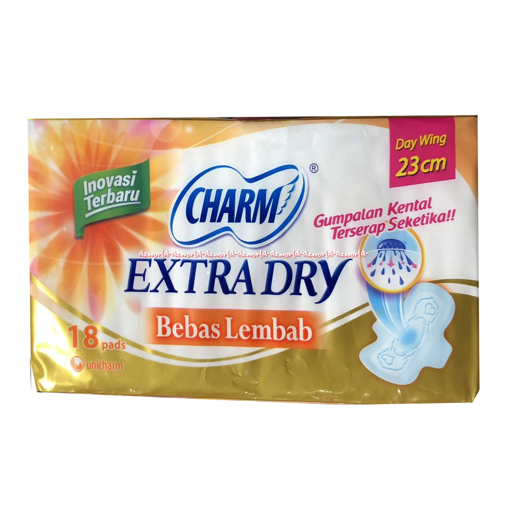 Charm Extra 18pads Dry Bebas Lembab Slim Day Wing 23cm Pembalut Wanita Carm Extra Dri Ekstra Dray Charms