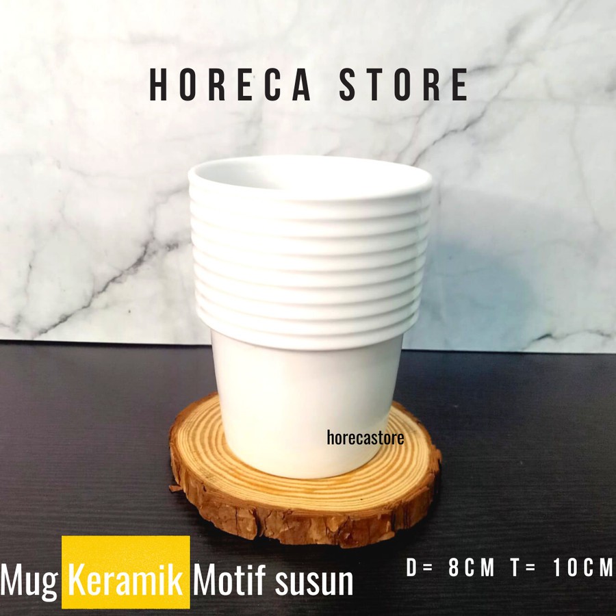Mug minum estetik keramik motif susun 320ml - Gelas minum keramik