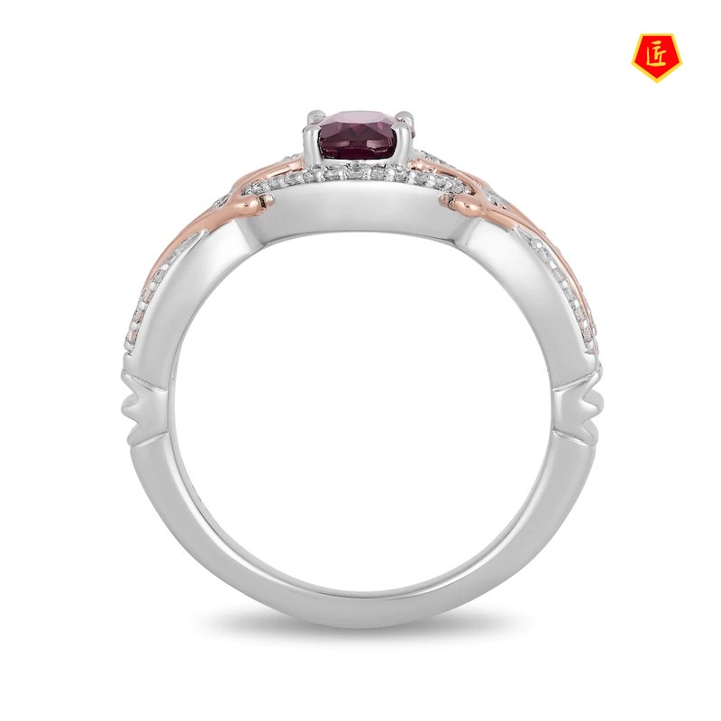 [Ready Stock]Fashion Elegant Micro Inlaid with Diamond Amethyst Double Color Ring