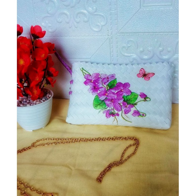 dompet unik anyaman plastik lapis kain satin