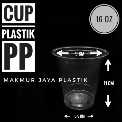 [ Cup - 16 Oz ] Gelas Cup Pp Bening Plastik Isi 50 Pc
