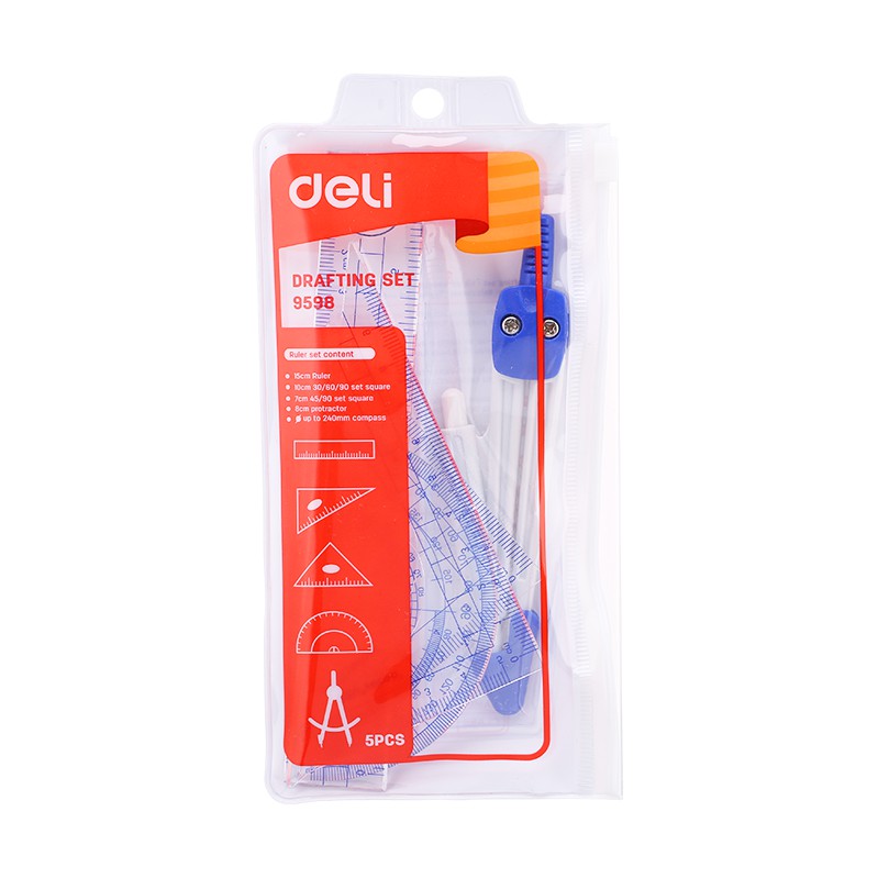 

Deli Set Penggaris / Drafting set - 9598 / Ruler Deli Set / Jangka Dan Penggaris / Ruler Set Content