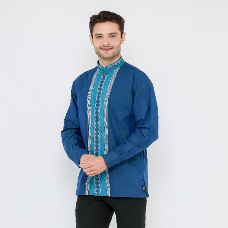 Baju Koko BHS Classic Motif Triple Biru muda