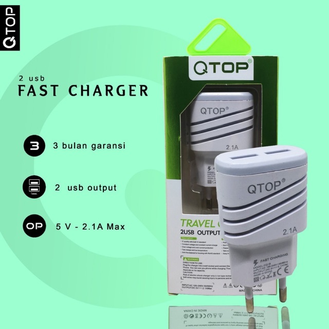 QTOP Travel Adapter 2Port Usb Fast Charger