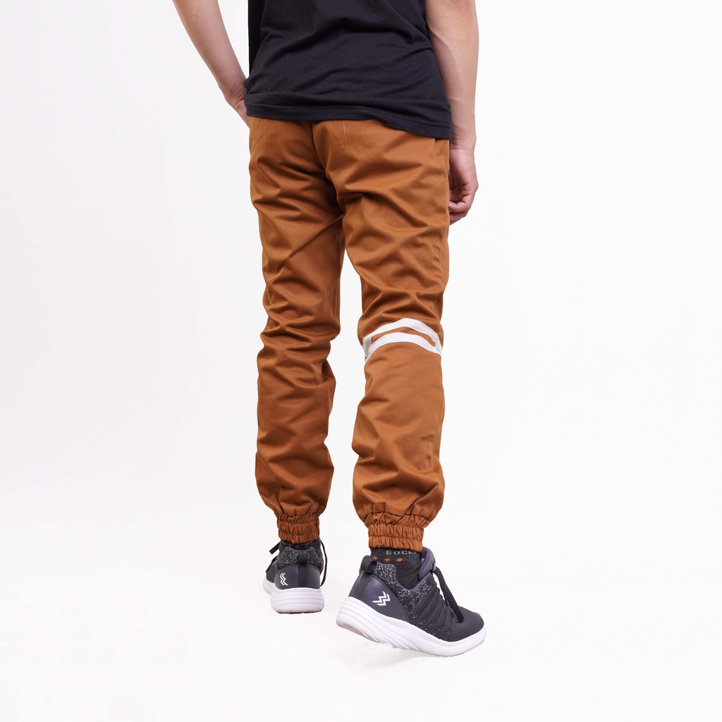 RS31 Jogger Pants Stripe Pria - Celana Joger Karet Jumbo Light Brown/Coklat