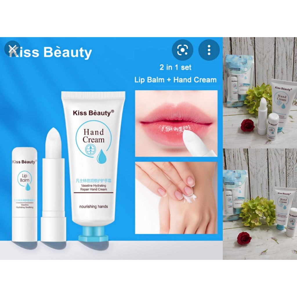 Hand Cream + Lip balm Vaseline Hydrating Repair_biru