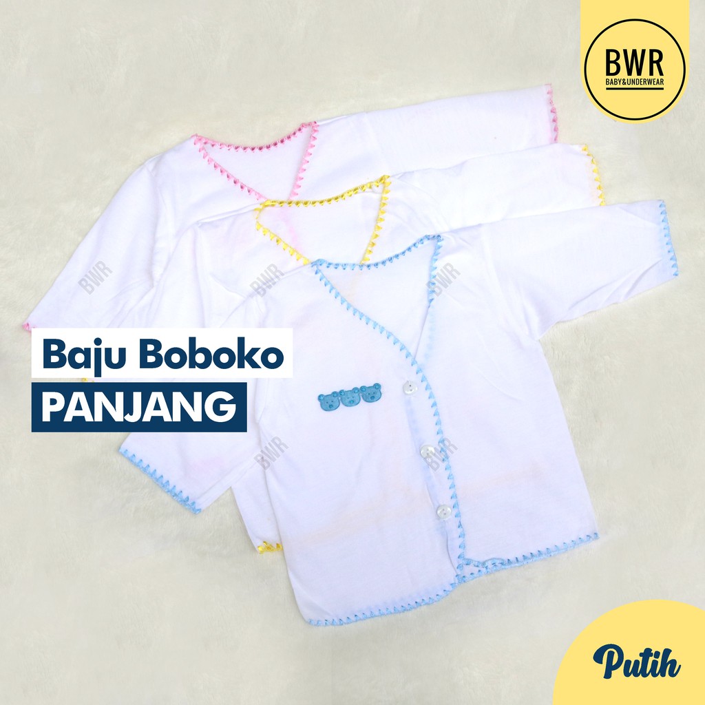 Baju Boboko Bordir PUTIH PANJANG | Baju Kancing Bayi Newborn Putih - Bwr