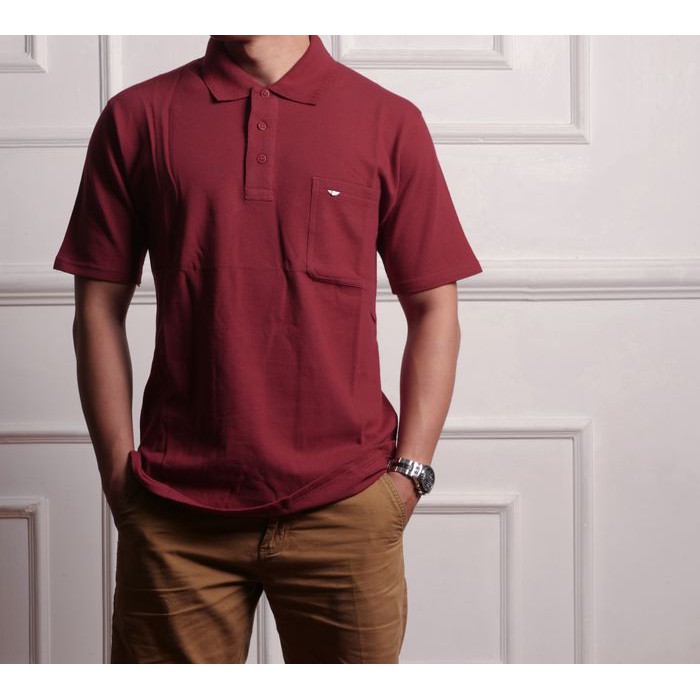 POLO SHIRT LACOSTE KATUN PRIA KAOS KERAH POLOS MERAH MARUN