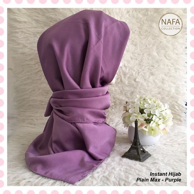 Jilbab instan segi empat polos ungu