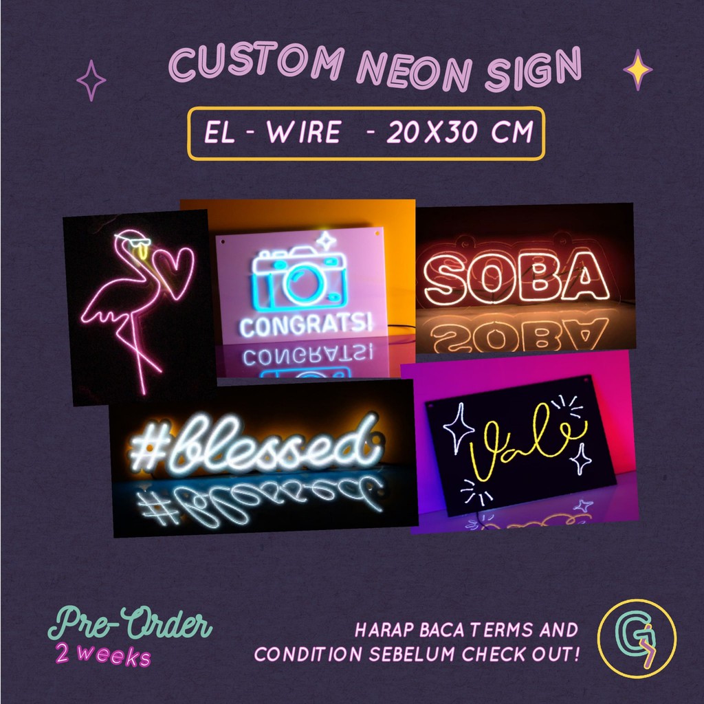 Custom Neon Sign El Wire Ukuran 20x30 cm