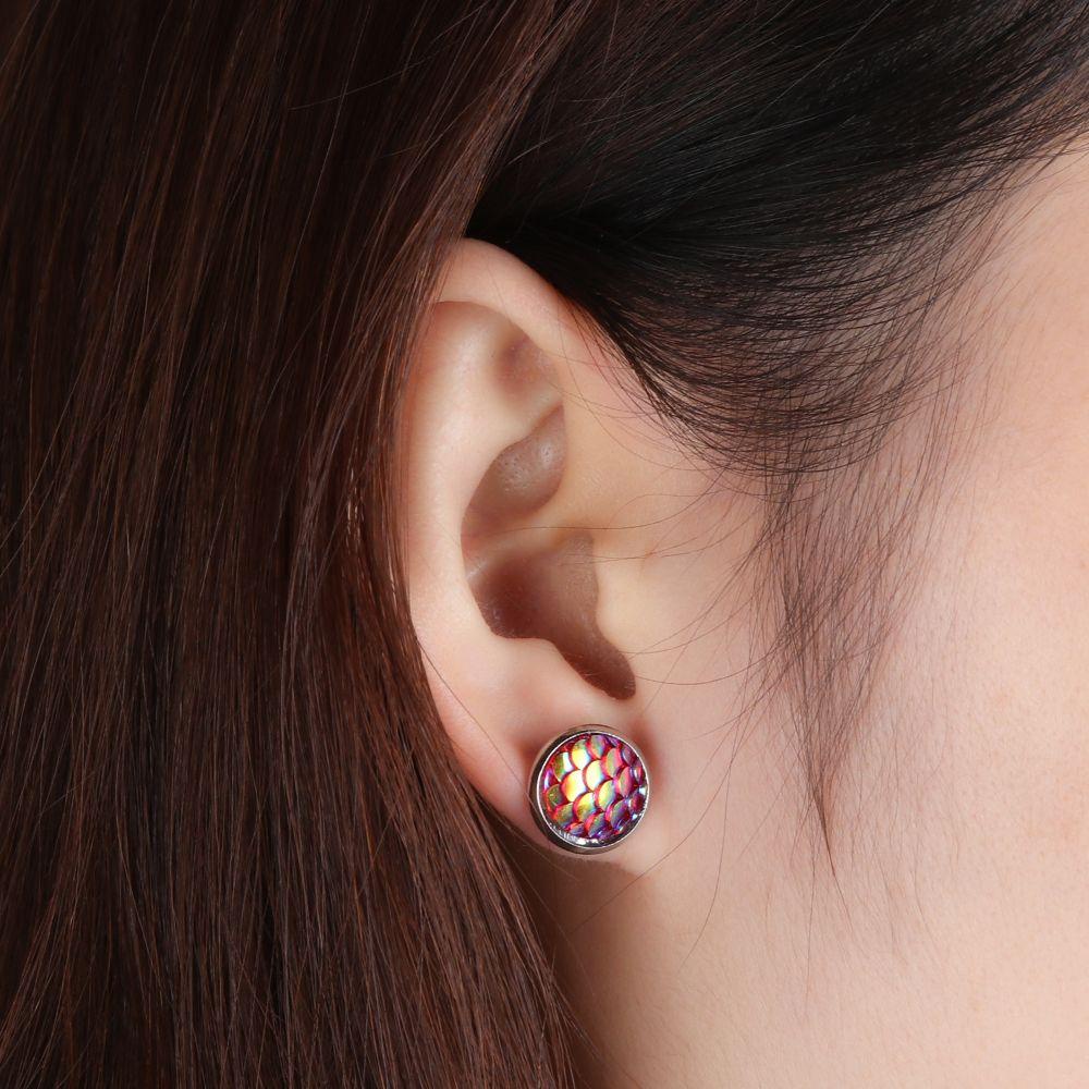 R-flower 6pasang/Set Anting Sisik Mermaid Fashion Perak 12mm Bulat