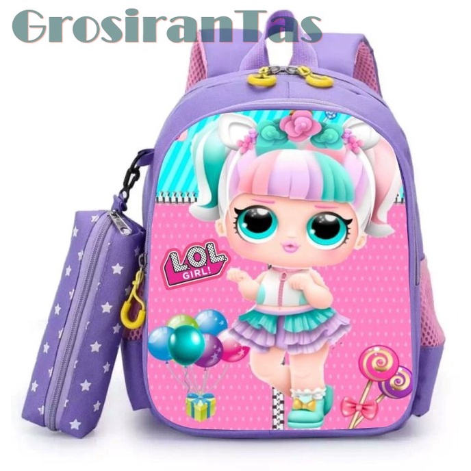 premium    tas ransel sekolah anak karakter disney lol party 2in1  bonus tempat pensil  bahan printi