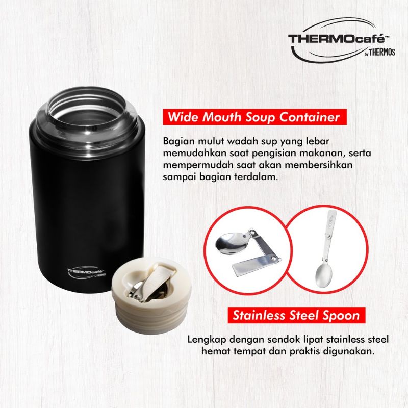 Thermocafe by Thermos Food Jar Lunch Container 800ml Matt Black MFJ-800 Matte Black Wadah Termos Makanan