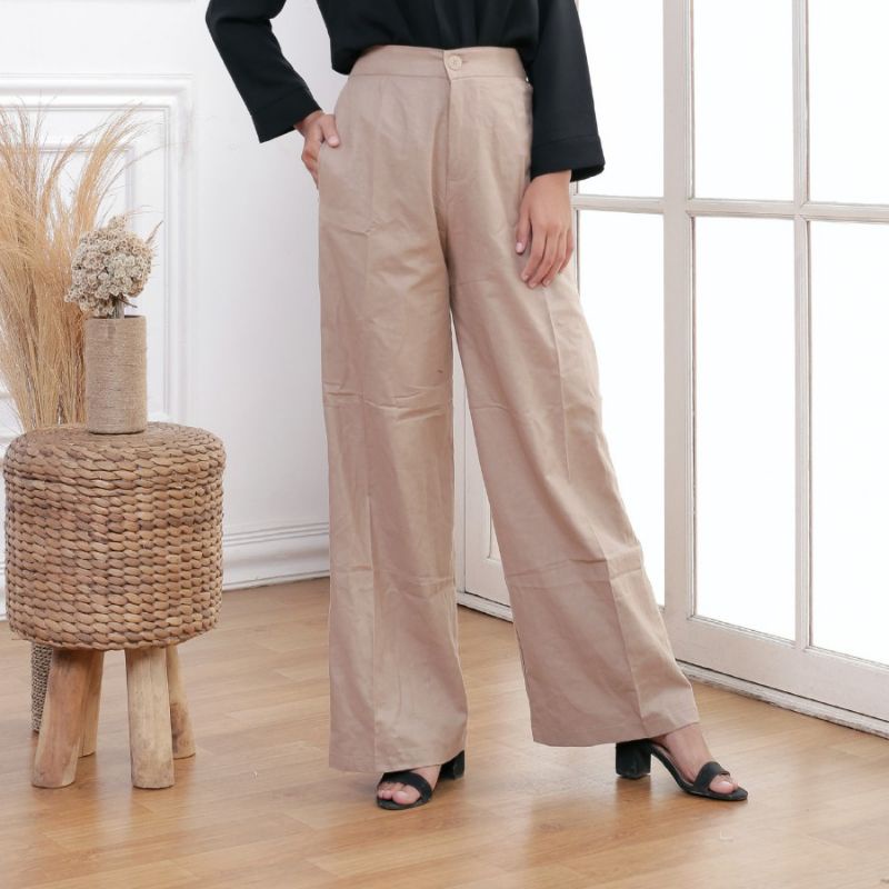 ￼Celana Panjang Kulot Yora Pants Highwaist V1 / Celana kerja Yora Pants Kulot Basic Wanita Loose Pants