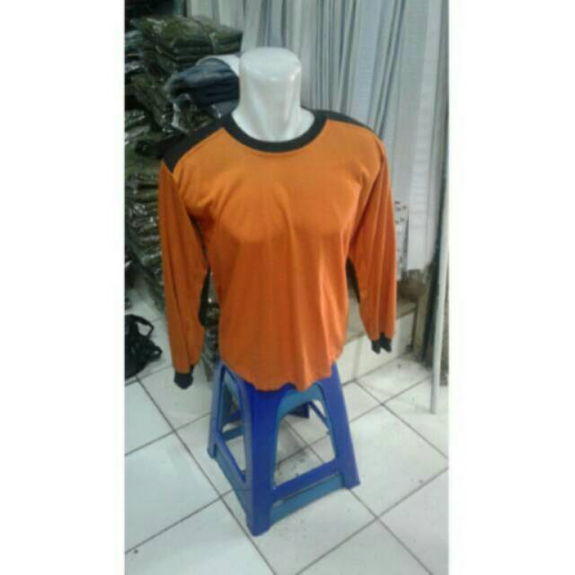 Kaos panjang orange polos kombinasi busa hitam